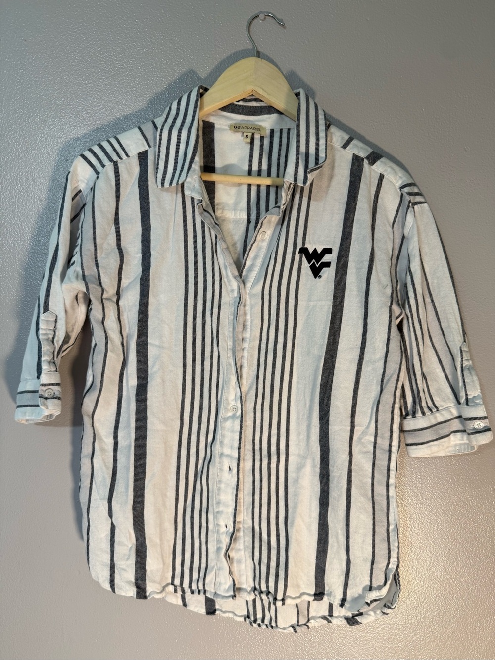 West Virginia Mountaineers Striped Button-Up Shirt - White & Black
